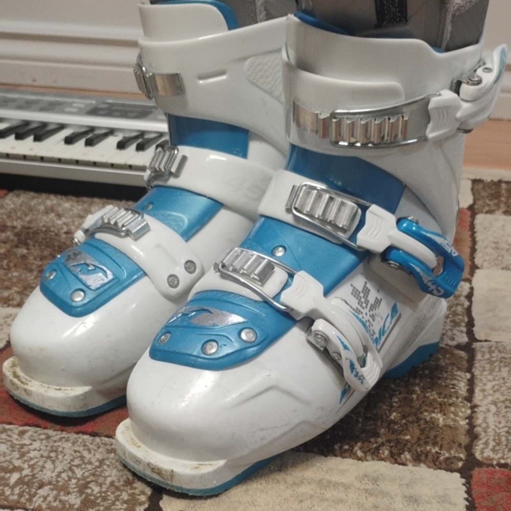 Children's White and Blue Ski Boots